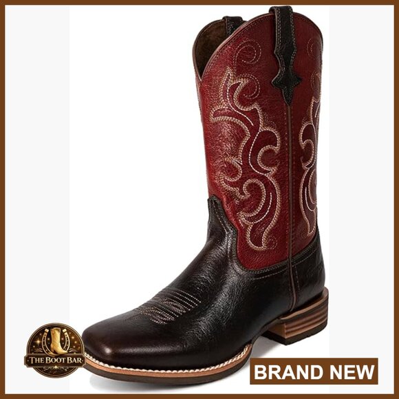 Women's Square Toe Western Boots Wide Calf Full Grain Leather Pull On